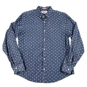 Original Penguins Mens Heritage Slim Fit Geometric Blue Button Down Shirt Sz Lar